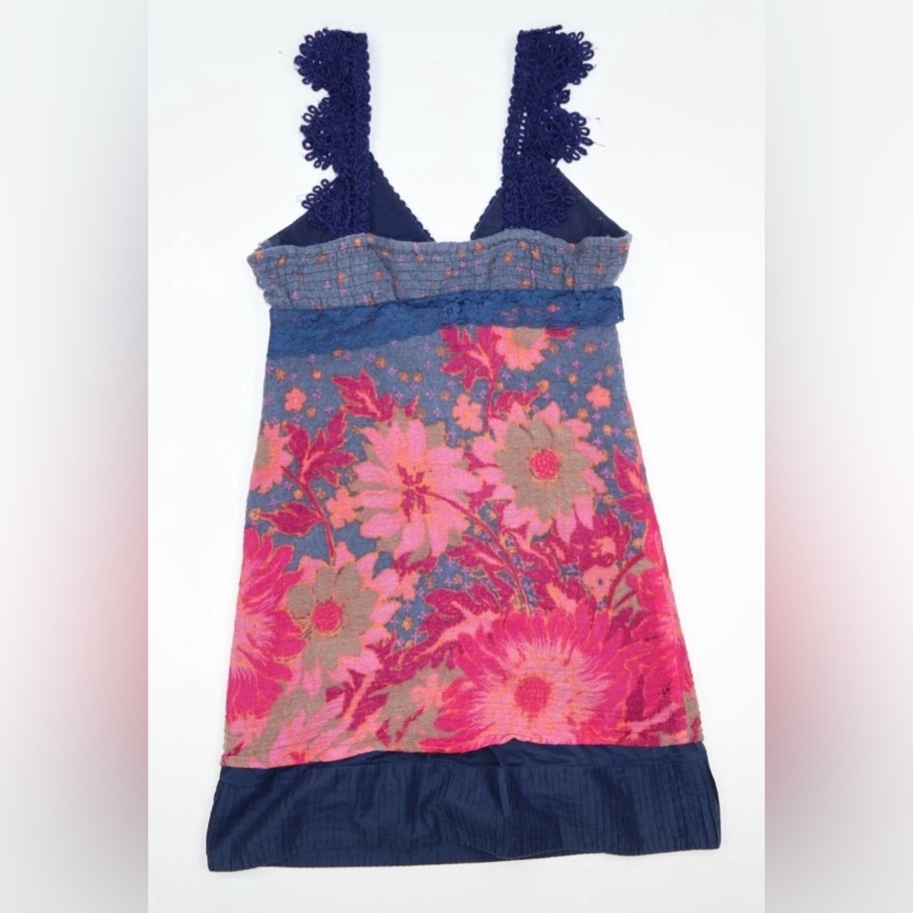 Free People Blue Pink Crochet, Floral Wool, Dress Size 4 - Picture 2 of 4